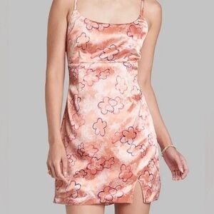 Wild Fable Satin Floral Notch Dress in Orange Women’s Size M